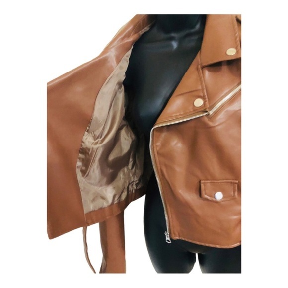 Stoosh brown leather look classic motorcycle biker rocker jacket size XL new - Picture 10 of 15